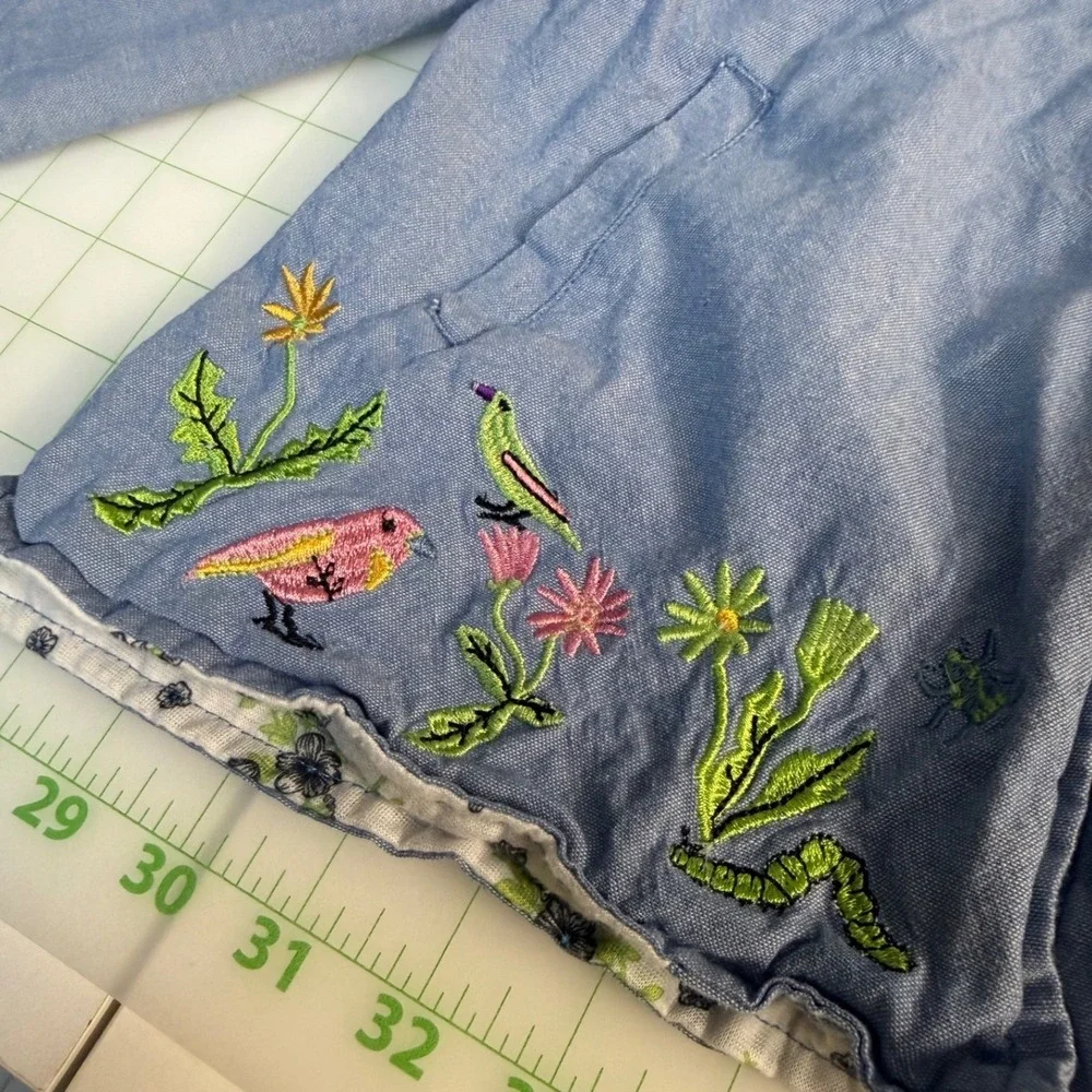 Vintage style floral bug embroidered denim cotton button jacket girls 3-4 spring